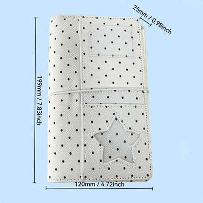 A6 Polka Dot Cloth Binder Notebook 6-Hole Loose Leaf Portable DIY Scrapbook Journal Multi Pocket Photo Album Planner School G