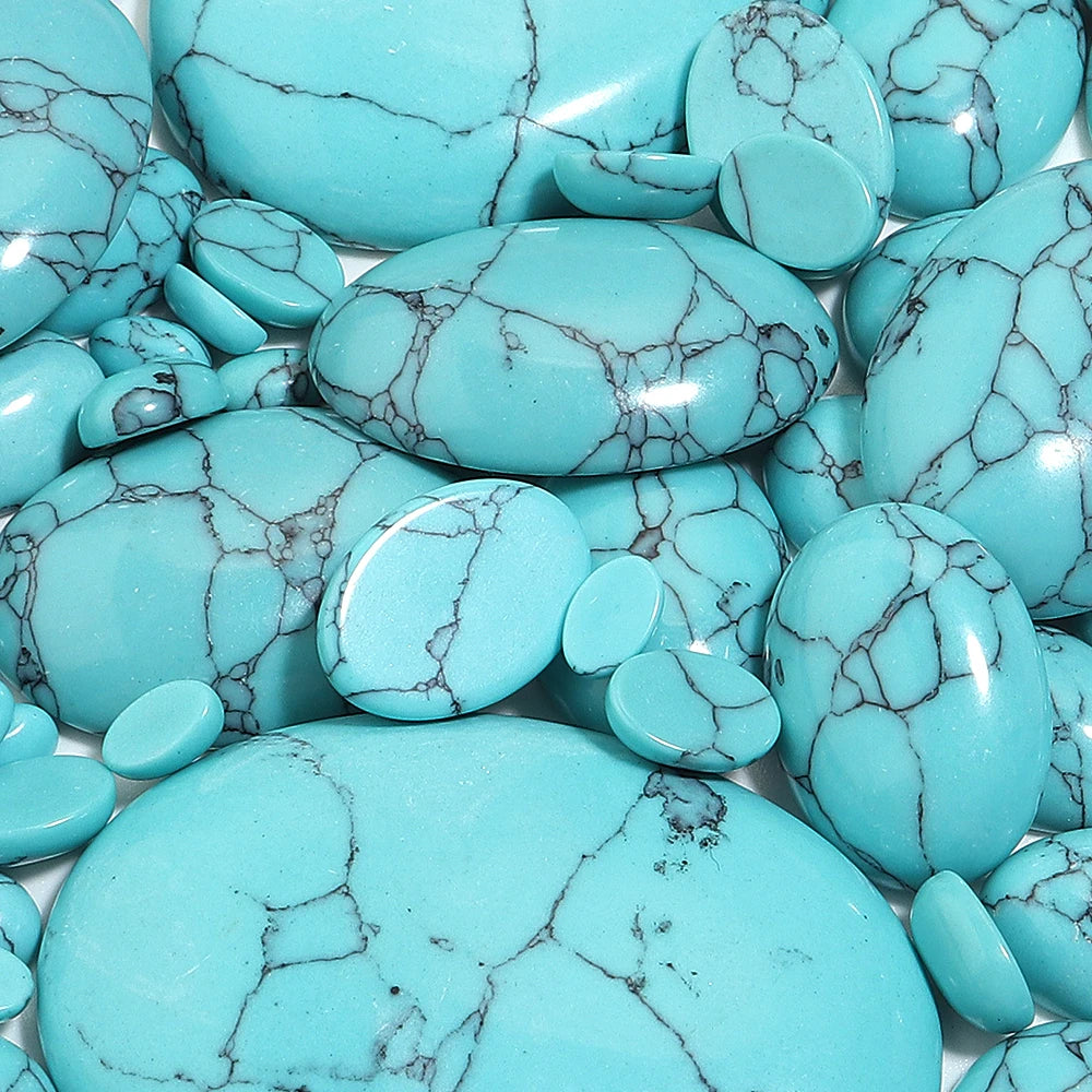 2-10pcs Natural Blue Turquoise Cabochons Oval Flat Back Cabochon Loose Beads For Jewelry Making DIY Ring Necklace Accessories