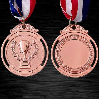 Gold Silver Bronze Trophy Award 1st 2nd 3rd Prize Medal Winner Reward Encourage Badge with Neck Ribbon for Kids Competitions