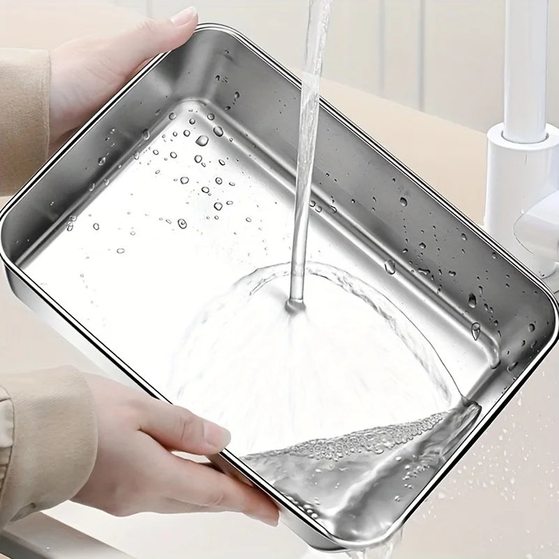 Stainless Steel Food Storage Container Rectangle Dish with Cover Noodles Fruit Tray Lunch Box Thick Refrigerator Organizer Pl