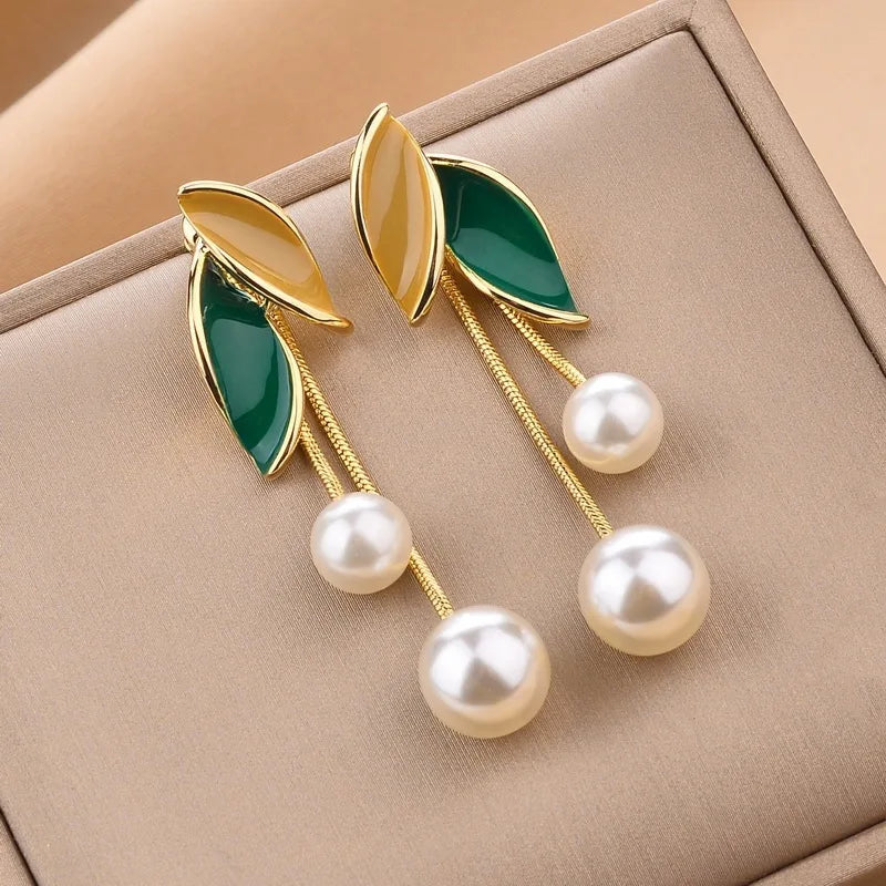 LATS New Korean Arrival Metal Trendy Fresh Lovely Sweet Grey Leaf Stud Earrings for Women 2024 Fashion Jewelry Gifts - 661993