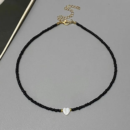 New Nature Shell Love Heart Choker Necklace for Girl Spring Summer Fashion Small Colorful Glass Beads Necklace Gift for Frien