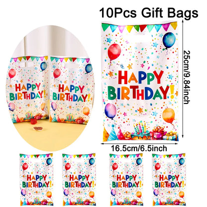 10/20/50pcs Happy Birthday Gift Bags Colorful Balloon Pattern Plastic Tote Bags for Adults Happy Birthday Party Decoration