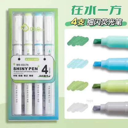 4 Colors/box Kawaii Glitter Highlighter Pen Pastel Fine Pastel Highlighter Marker Scrapbook Painted Stationery School Supplie