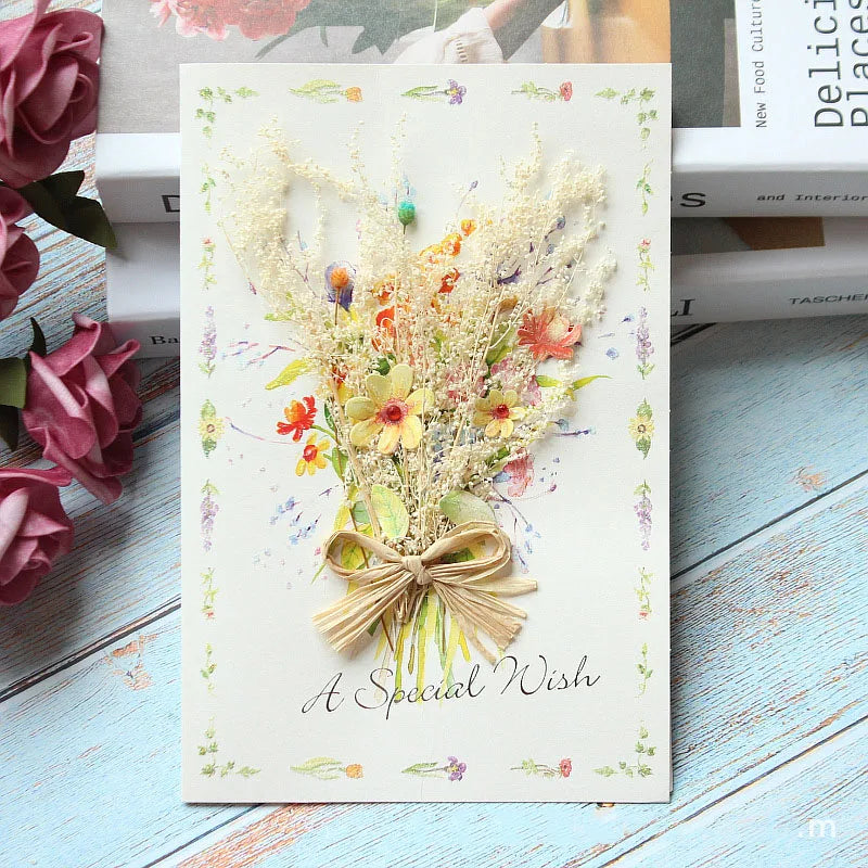 General handmade dried flowers for festivals thank you Teacher's Day greeting cards business birthday greetings gift cards - 