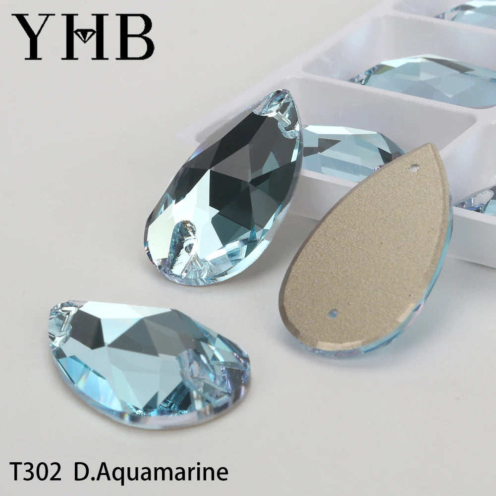 YHB Drop Moonlight Glass Lt Siam Crystal AB Sewing Stones Flatback Sew on Rhinestones For Garment Clothes Bags