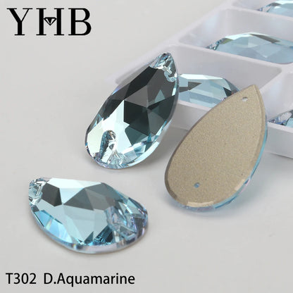 YHB Drop Moonlight Glass Lt Siam Crystal AB Sewing Stones Flatback Sew on Rhinestones For Garment Clothes Bags