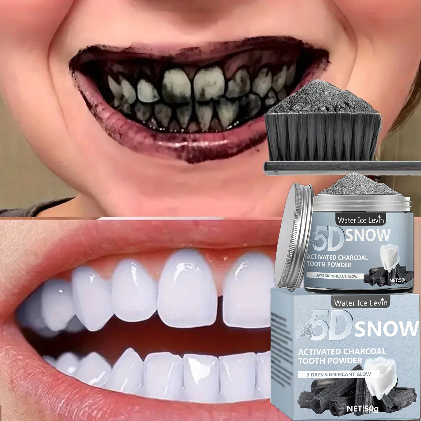Bamboo Charcoal Teeth Whitening Powder - Natural Whitening and Deep Cleaning for Men and Women, Freshens Breath, Daily Use To
