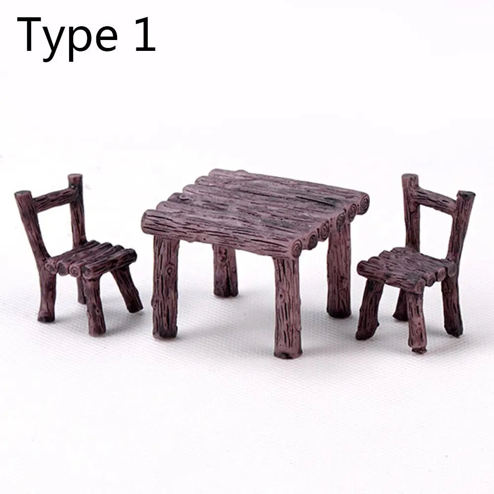 3pcs Table Chairs Miniature Set Mini Fairy Garden Furniture Ornaments Kit for Dollhouse Accessories Home Micro Landscape - Ty