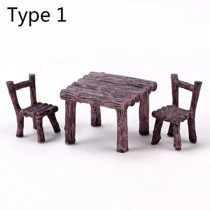 3pcs Table Chairs Miniature Set Mini Fairy Garden Furniture Ornaments Kit for Dollhouse Accessories Home Micro Landscape - Ty