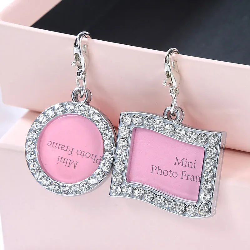 Dog ID Tag Pet Cat Collar Pendant Crystal Photo Frame Bone Heart Dog Tag Handwriting Name Phone Number Address Anti-lost Fash