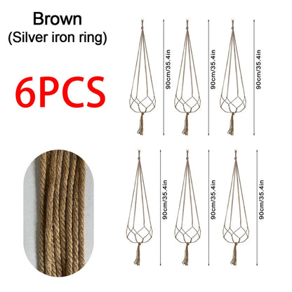 Hanging Plant Pot Hanging Basket Vases with Hook Creative Macrame Suspension Plant Planters for Hanging Flower Pot Net - 6pcs
