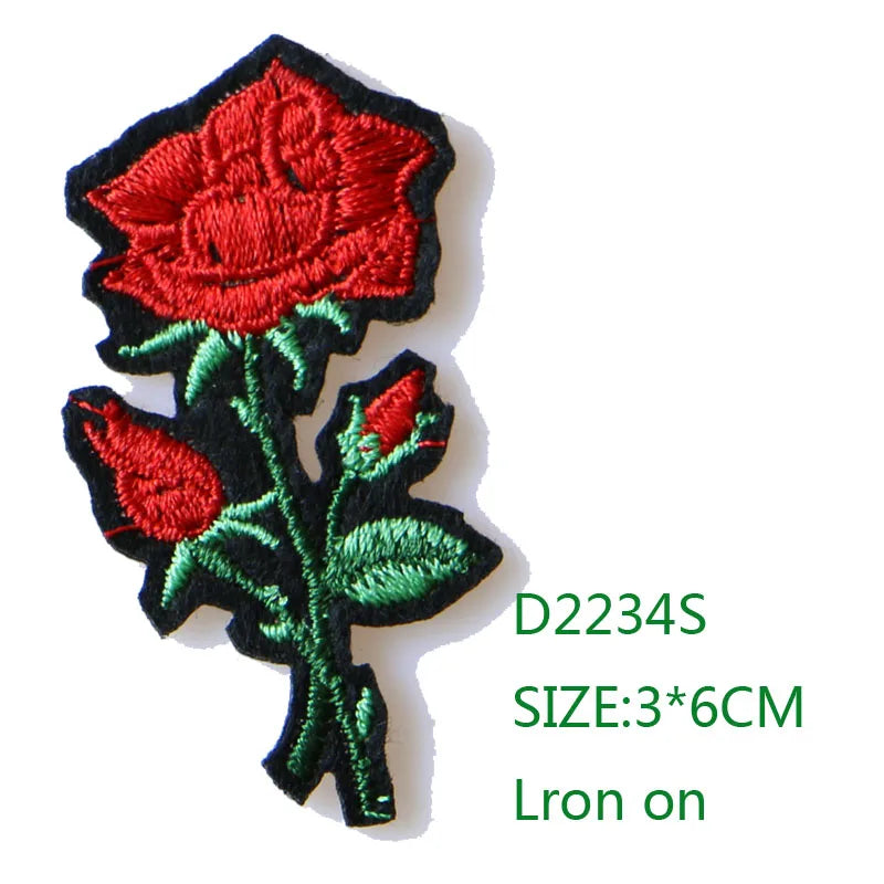 Rose with Leaves in Love Embroidered Iron on Patches for Clothing DIY Stripes Clothes Patchwork Sticker Custom Flowers Badges