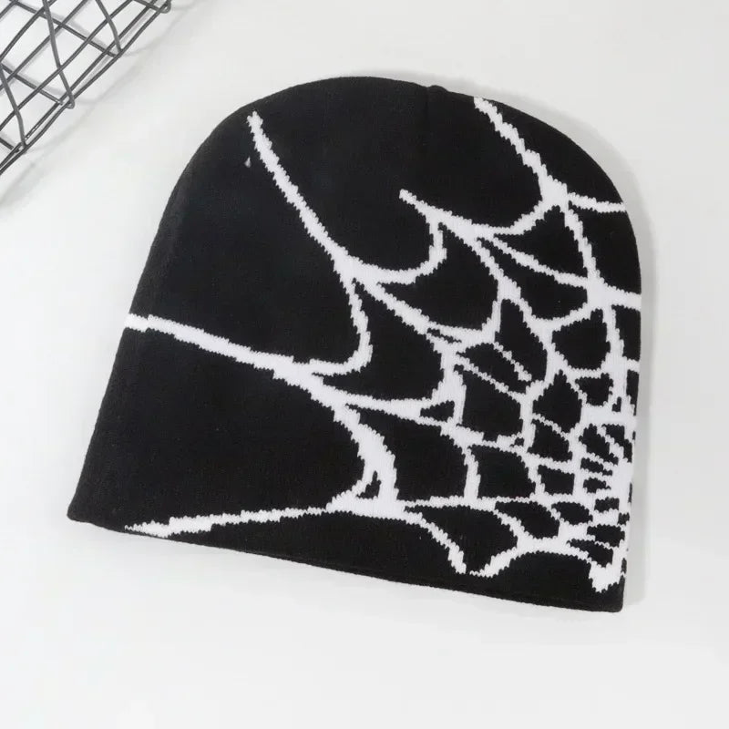 Knitting Spider Web Design Hat Skullies Beanies for Men Women Pullover Pile Cap Y2k Goth Warm Beanie Hats New Hip-hop Street 