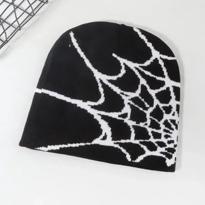 Knitting Spider Web Design Hat Skullies Beanies for Men Women Pullover Pile Cap Y2k Goth Warm Beanie Hats New Hip-hop Street 