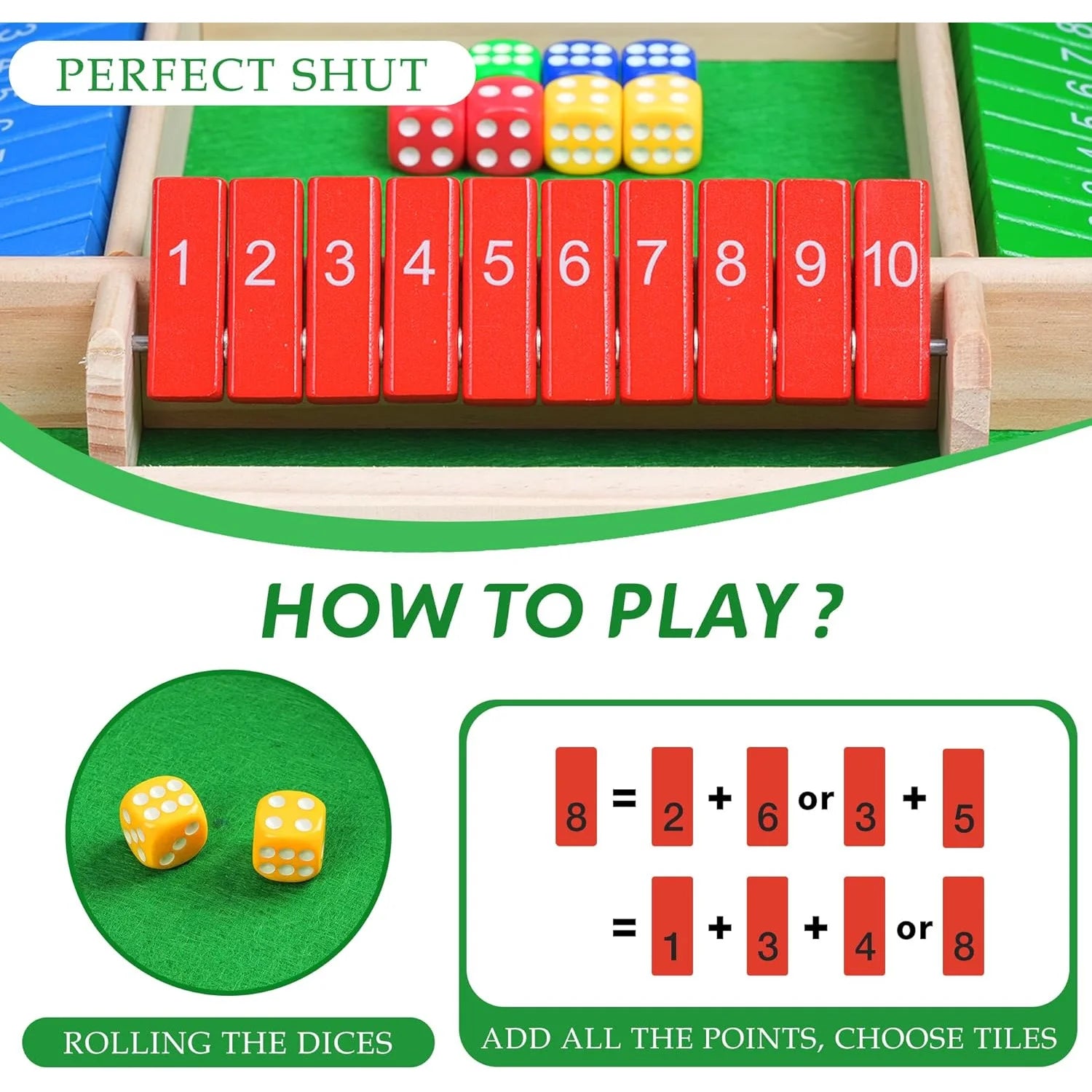 Wooden Arithmetic Dice Board Game – Flip Card Box with 4-Sided Number Tiles, Fun Multiplayer Dice Game for Family & Party