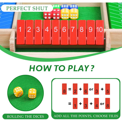 Wooden Arithmetic Dice Board Game – Flip Card Box with 4-Sided Number Tiles, Fun Multiplayer Dice Game for Family & Party