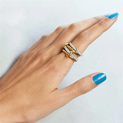 A Niche Two-Color Four-Ring Copper Jewelry Ring, Hypoallergenic, Ins Style, Stacking Artifact, Suitable For Young Wome Jewelr