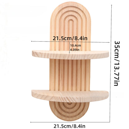 1Pc Wooden Wall Mounted Shelves, Boho Style Rack, Modern Home Decor for Living Room, Bathroom Display Decoration - A-double l