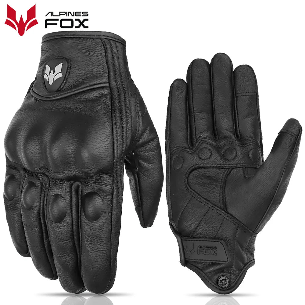 2023 Summer New Vintage Leather Motorcycle Gloves Men Black Wear-resistant Guantes Touchscreen Anti-slip Retro Motobiker Luva