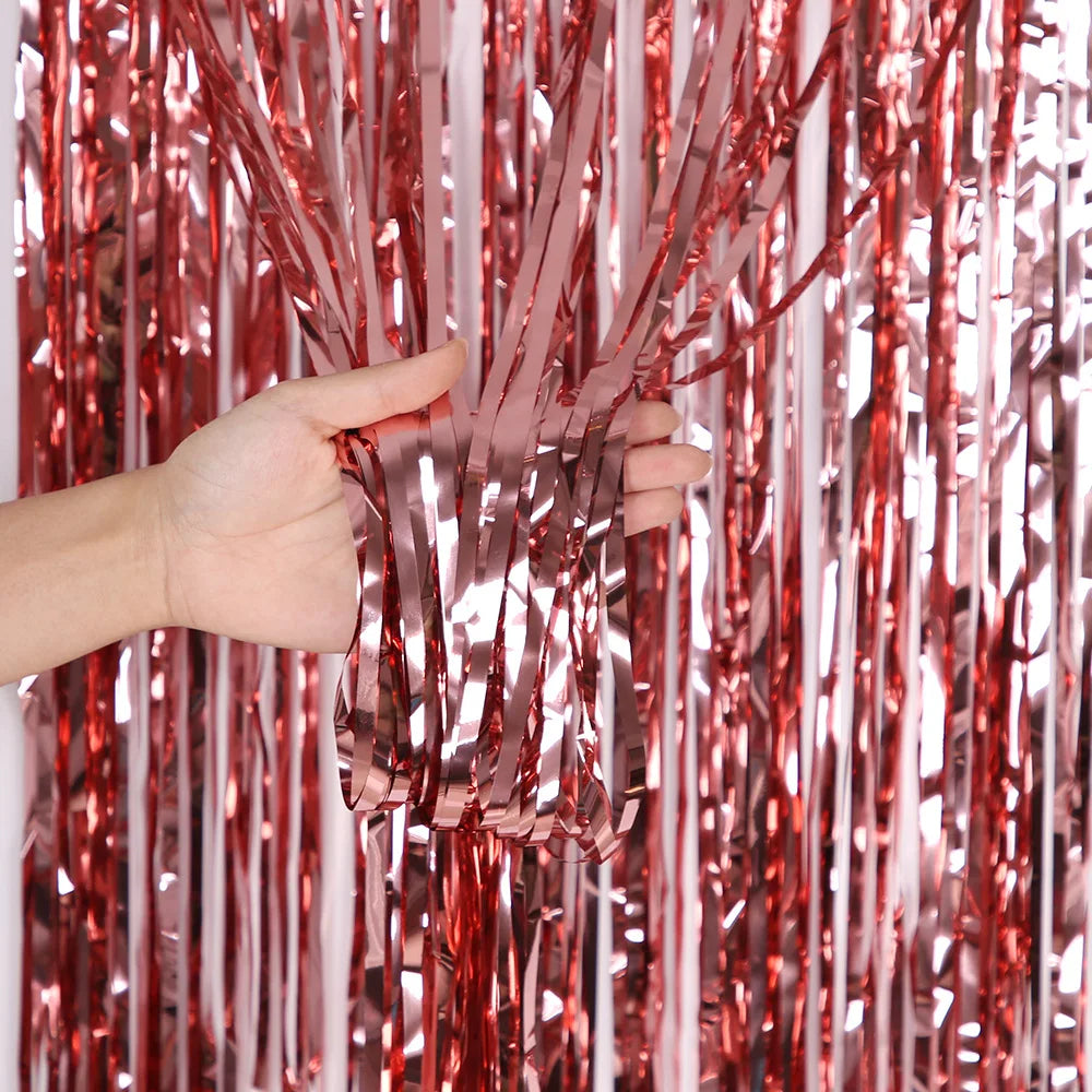 Metallic Tinsel Foil Fringe Curtains Photo Backdrop Glitter Streamers Foil Fringe Backdrop Curtain for Xmas Wedding Backgroun