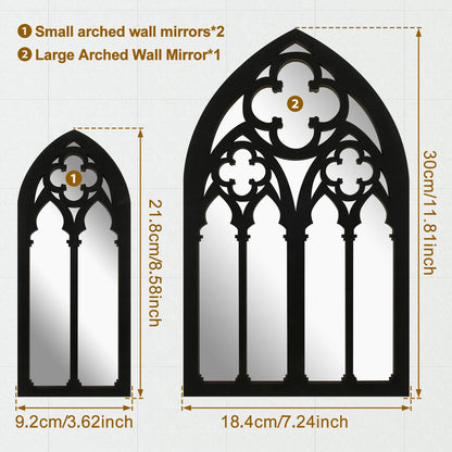 3Pcs Gothic Mirrors Wall Decor Arched Decor Mirror Wall Mounted Goth Room Decor Vintage Cathedral Window Mirror Entry Mirror
