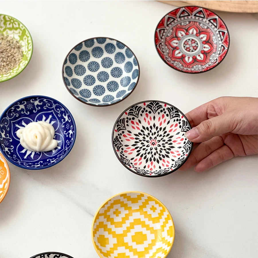 6/10 Pieces of Ceramic Condiment Dishes, Bohemian Plates, Sauce Dishes, Household Soy Sauce Vinegar Spice Dishes, Suitable fo