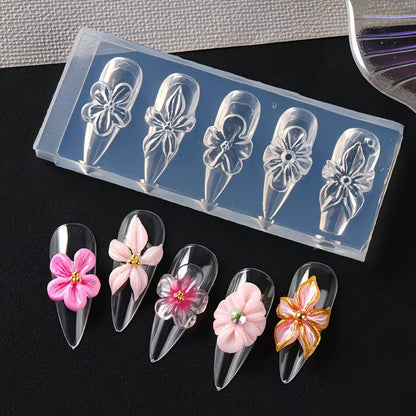3D Flower Silicone Nail Mold Lily & Hibiscus Petals Carving Template Gel Polish Stencils for Spring Summer Manicure Decor