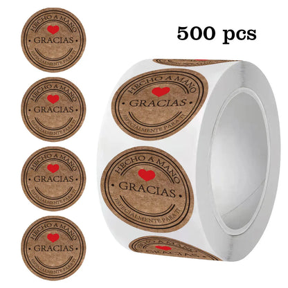 500pcs Spanish Muchas Gracias Stickers Roll,1 Inch Thank You Stickers for Small Business Packaging, Baking, Beverages, Gift W