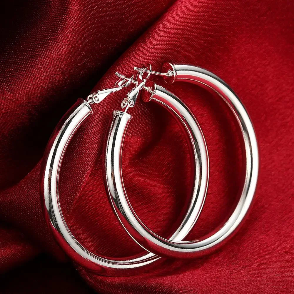925 Sterling Silver Earrings Simple Round Circle Hoop Earrings For Woman Fashion Wedding Engagement Charm Jewelry - pink B