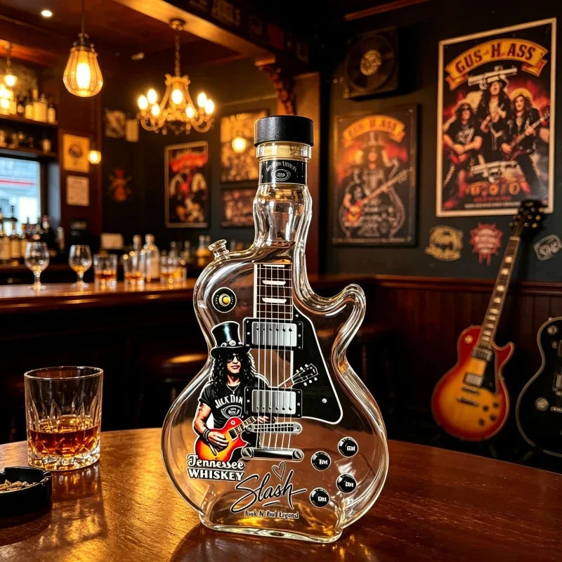 Retro Sunset Gradient Guitar Shaped Whiskey Bottle High Borosilicate Glass Vintage Rock Collectible Home Bar Decor Gift