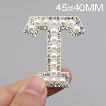 26 English Letters Pearl Rhinestone Patches For Clothes A-Z Alphabet Pearl Rhinestones Applique Sew On/Glue On Patches DIY Na