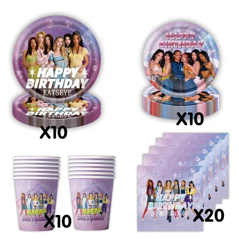 K-Katseye Birthday Decoration Kpop Girl Group Napkin Balloon Cup Plate Tablecloth Banner For Girls Festival Party Fans Gift -