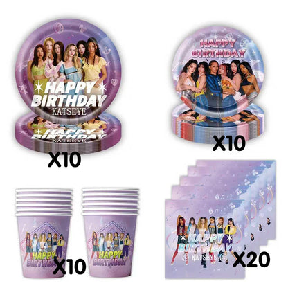K-Katseye Birthday Decoration Kpop Girl Group Napkin Balloon Cup Plate Tablecloth Banner For Girls Festival Party Fans Gift -