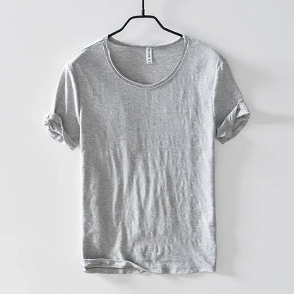 Retro Raw Edge T-Shirt for Men, 100% Cotton, Lightweight,Breathable,Slim-fit, Monochromatic, O-Neck, Casual Basic Top - Light