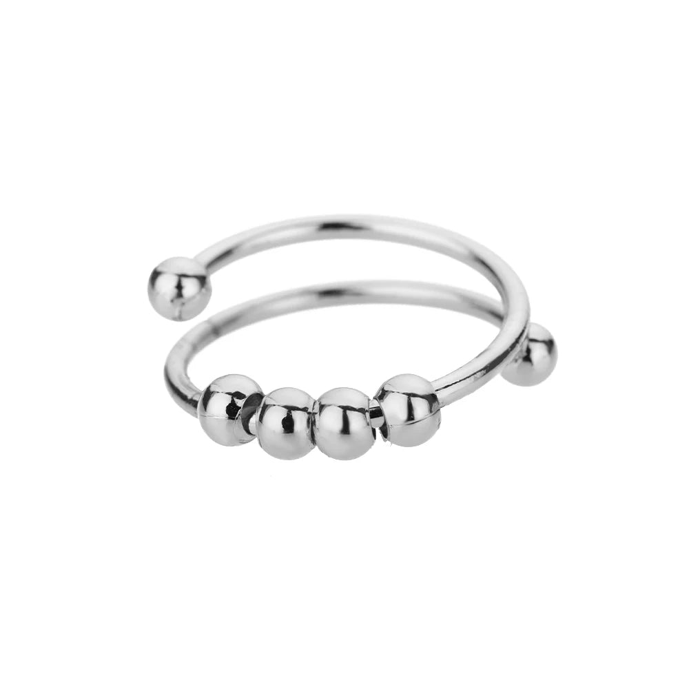 Anxiety Balls Beads Rings for Women Open Spinner Adjustable Finger Ring Stainless Steel Rotating Freely Anti Stress Jewelry G