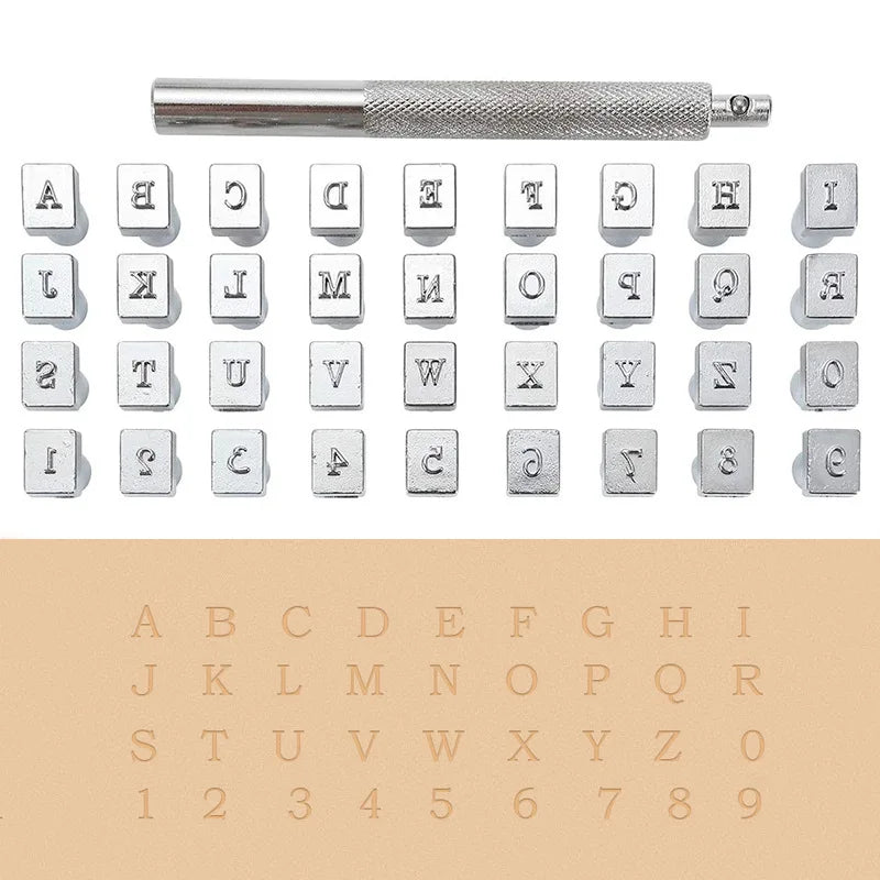 Leather alphanumeric stamp, DIY handmade leather carving personalized movable type seal, stainless steel material, 36 piece s