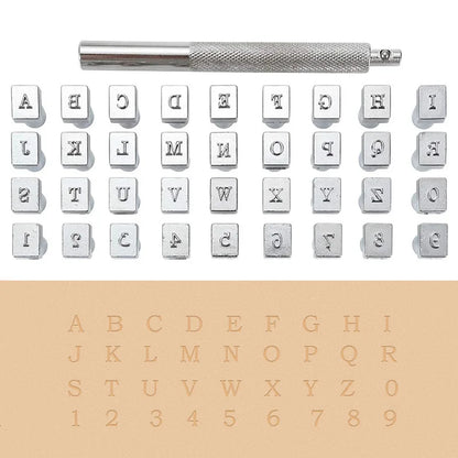 Leather alphanumeric stamp, DIY handmade leather carving personalized movable type seal, stainless steel material, 36 piece s