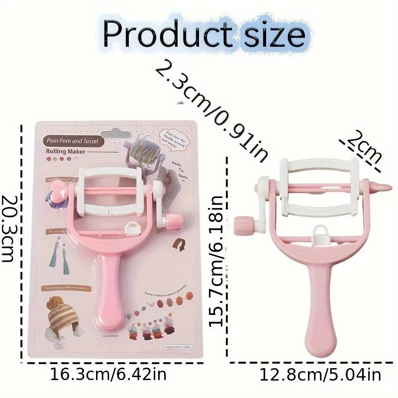 Pom Maker, Handheld Fringe Tool, DIY Yarn Ball Winder, Mini Tassel Craft Kit with Hand Crank