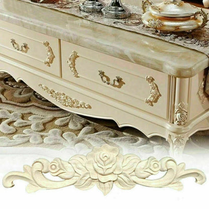 Natural Floral Wooden Carved Applique Wooden Figurines Crafts Corner Frame Appliques Frame Wall Door Furniture Woodcarving De