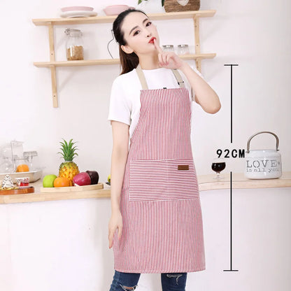 White Black Striped Man Woman Home Restaurant Kitchen Baking Nail Bib Oil Repellent Work Apron 2 Pockets Adjustable Clean Apr