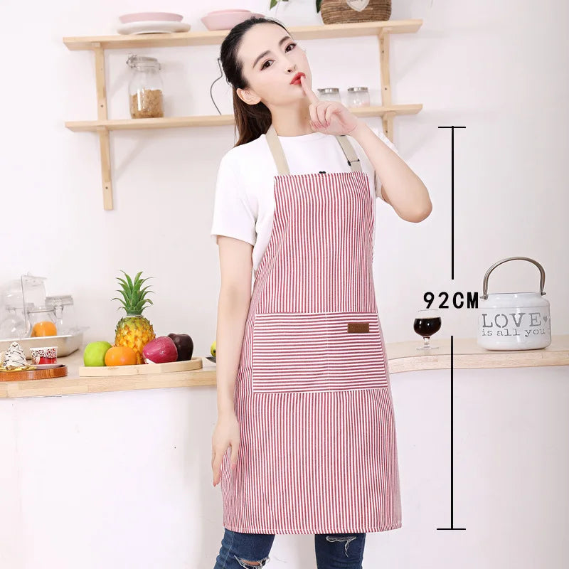 White Black Striped Man Woman Home Restaurant Kitchen Baking Nail Bib Oil Repellent Work Apron 2 Pockets Adjustable Clean Apr