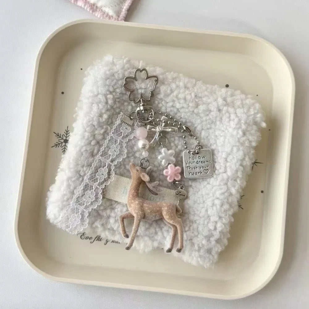 Cute Portable Deer Keychain 11.5cm Length Korean Style DIY Bead Case Handmade Bag Pendant
