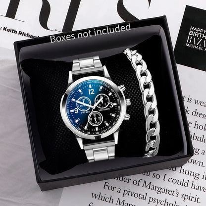 1/2PCS Men Business Watches Fashion Men's Steel Band Quartz Watch with Bracelet（Box not Included） - Black Without Box