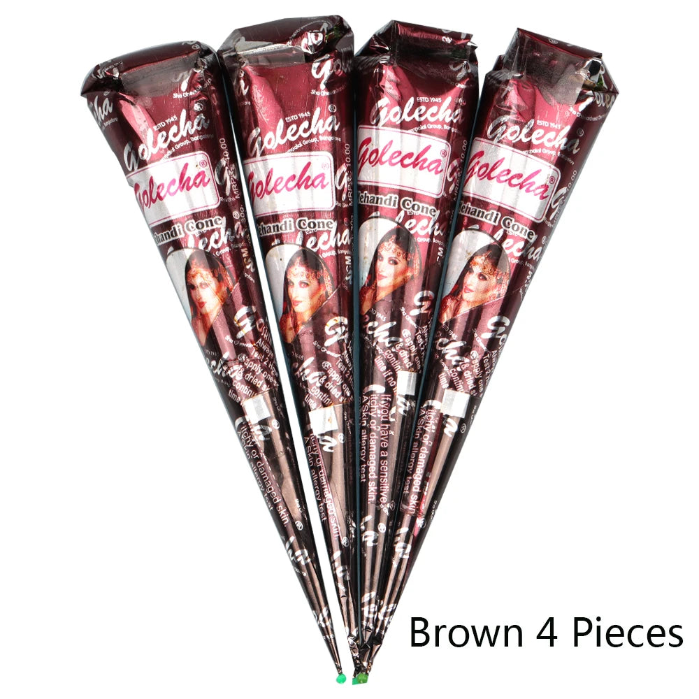 GOLECHA Black Brown Red White Henna Cones Indian Henna Tattoo Paste For Temporary Tattoo Body Art Sticker Mehndi Body Paint -