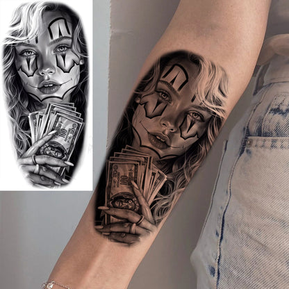 1 Sheet Evil Women Face Joker Mask Temporary Tattoos For Men Women Adults Waterproof Realistic Fake Tattoos Long Lasting Stic