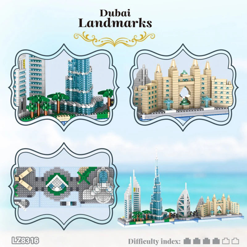 Creative United Arab Emirates Skyline Architecture Micro Diamond Block Dubai Burj Khalifa Tower Burj Al Arab Bricks Atlantis 