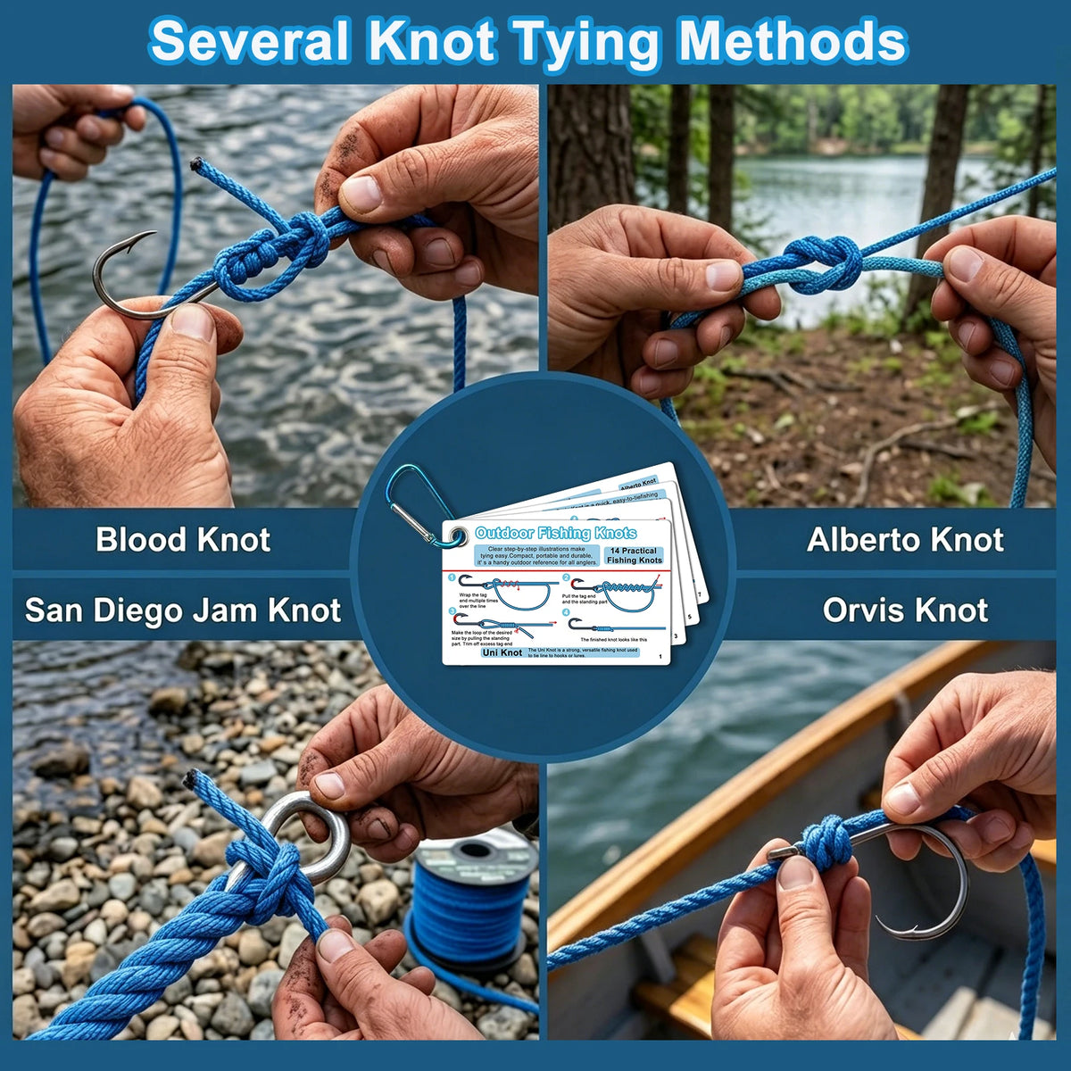 7PCS/SET Fishing Knot Guide Card Including 14 Easy-to-Tie Instructions Essentials for Beginner Anglers