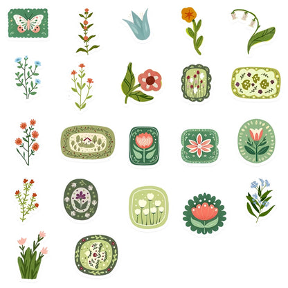 10/30/50pcs Vintage Floral Plant Cartoon Stickers Aesthetic Waterproof Graffiti Stationery Diary Planner Retro Decoration Dec