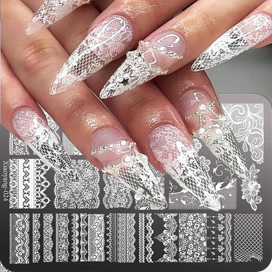 14.5*9.5 Lace Metal Nail Art Stamping Template with Flower Butterfly Printing for Manicure DIY Stainless Steel Tools